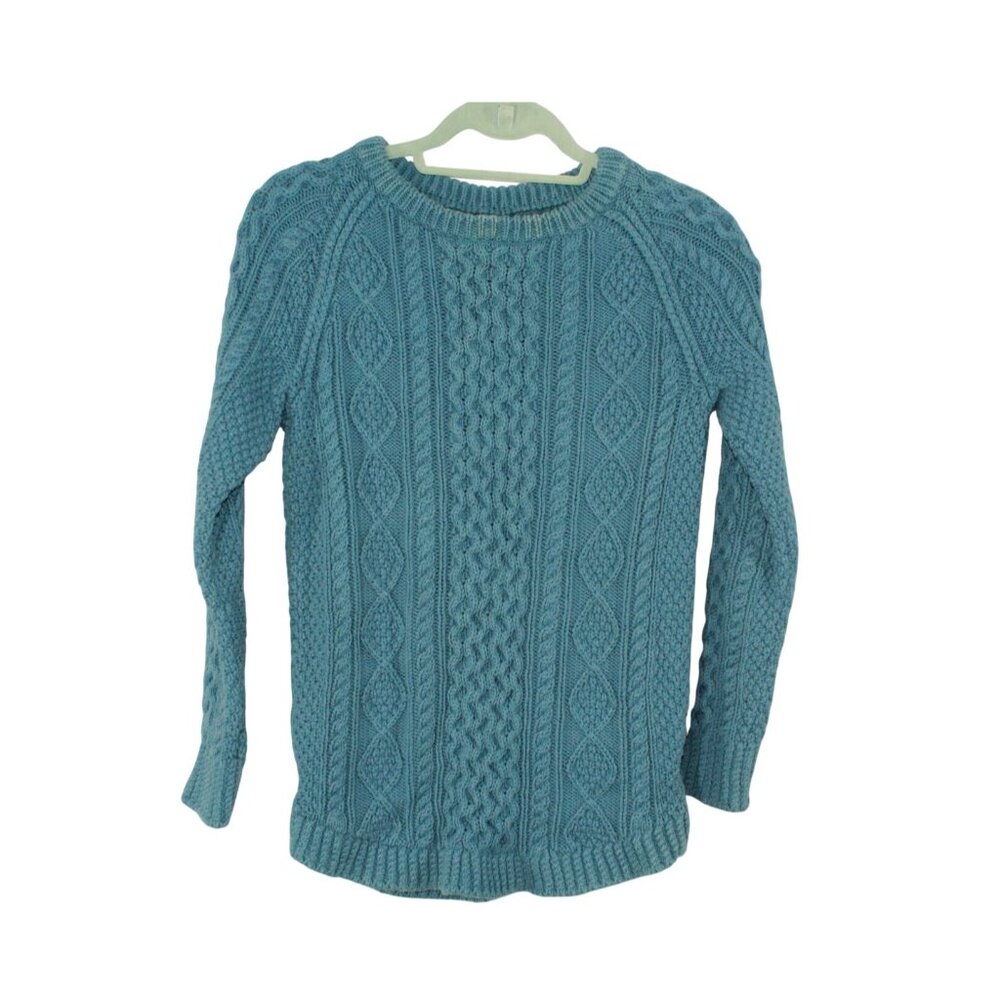 LL Bean Signature Womens Teal Cotton Fisherman Tunic Sweater Size XS Cottagecore
